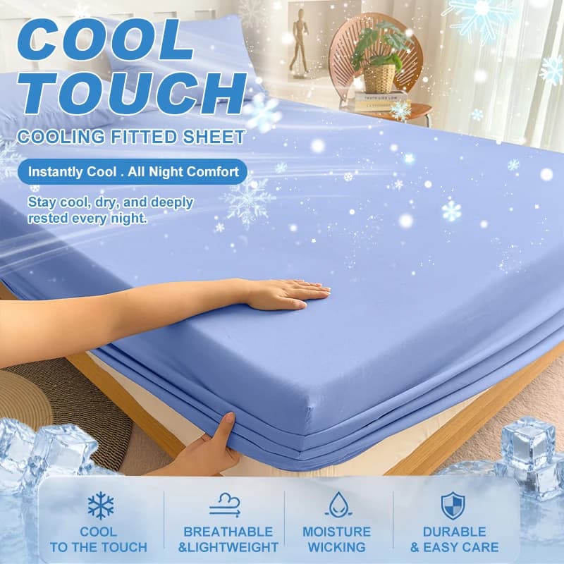 Cool Touch Ice Silk Fitted Sheet Summer Cooling Mattress Protector Cover Non-slip Bed Sheet For Hot Sleepers & Night Sweats