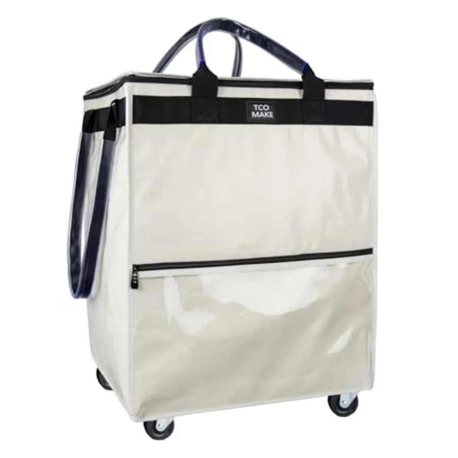 Grande Borsa Beige Riutilizzabile per la Spesa con Ruote, Manico Robusto e Cerniera, Pieghevole e Trasportabile su Ruote per Shopping, Bucato, Picnic