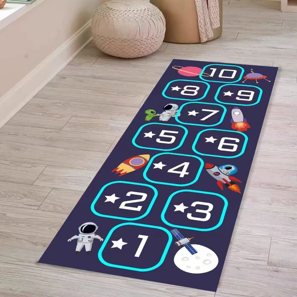 Fun Children's Play Mat Cartoon Hopscotch Game Runner Rug, Kid's Room Rug Boy and Girl Bedroom Bedside Rug Living Room Sofa Rug