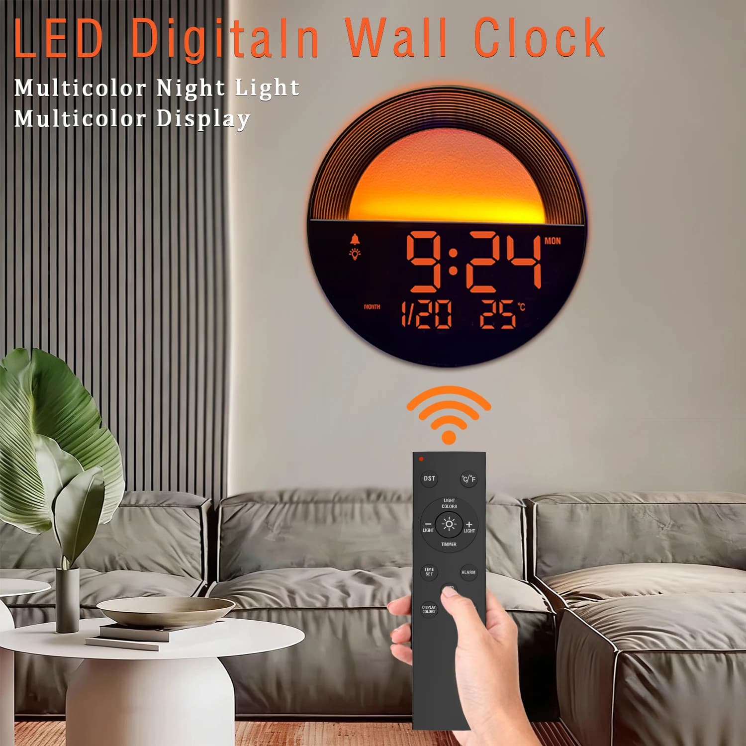 10 Inch Digital LED Wall Clock with Remote Control Powered via USB Automatic Dimmer 2 Alarm Clock LED 12/24 Hours for Home Decoration