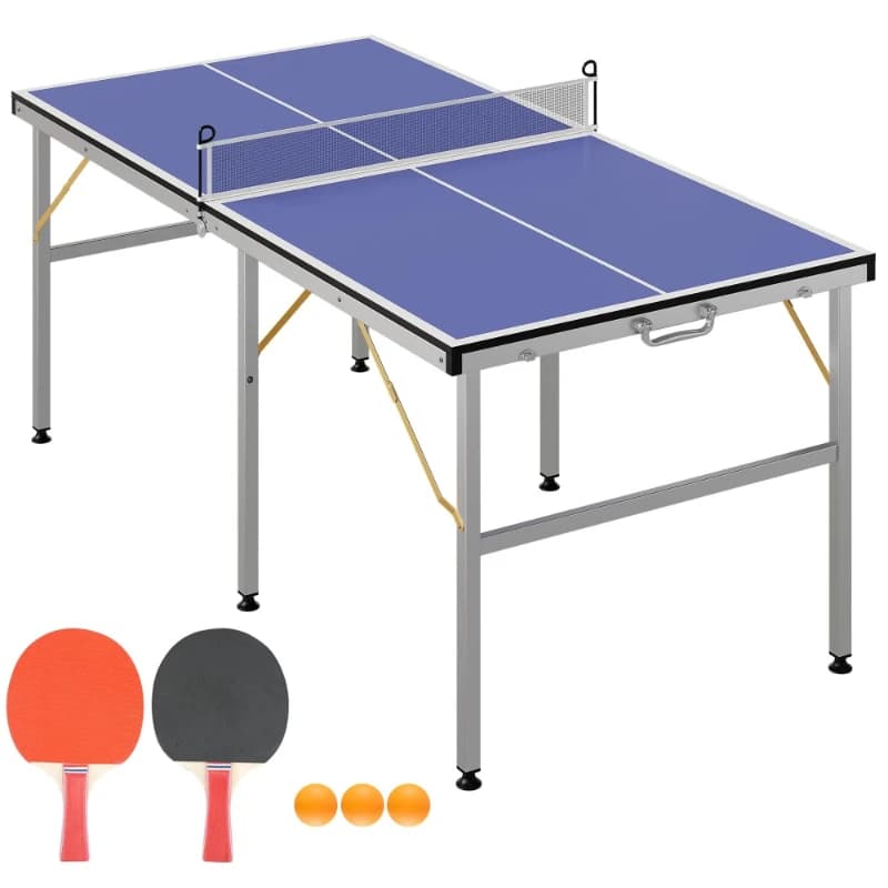 Tavolo da ping pong portatile 6X3 piedi, tavolo professionale da tennis da tavolo con rete, 2 racchette e 3 palline per adulti e ragazzi