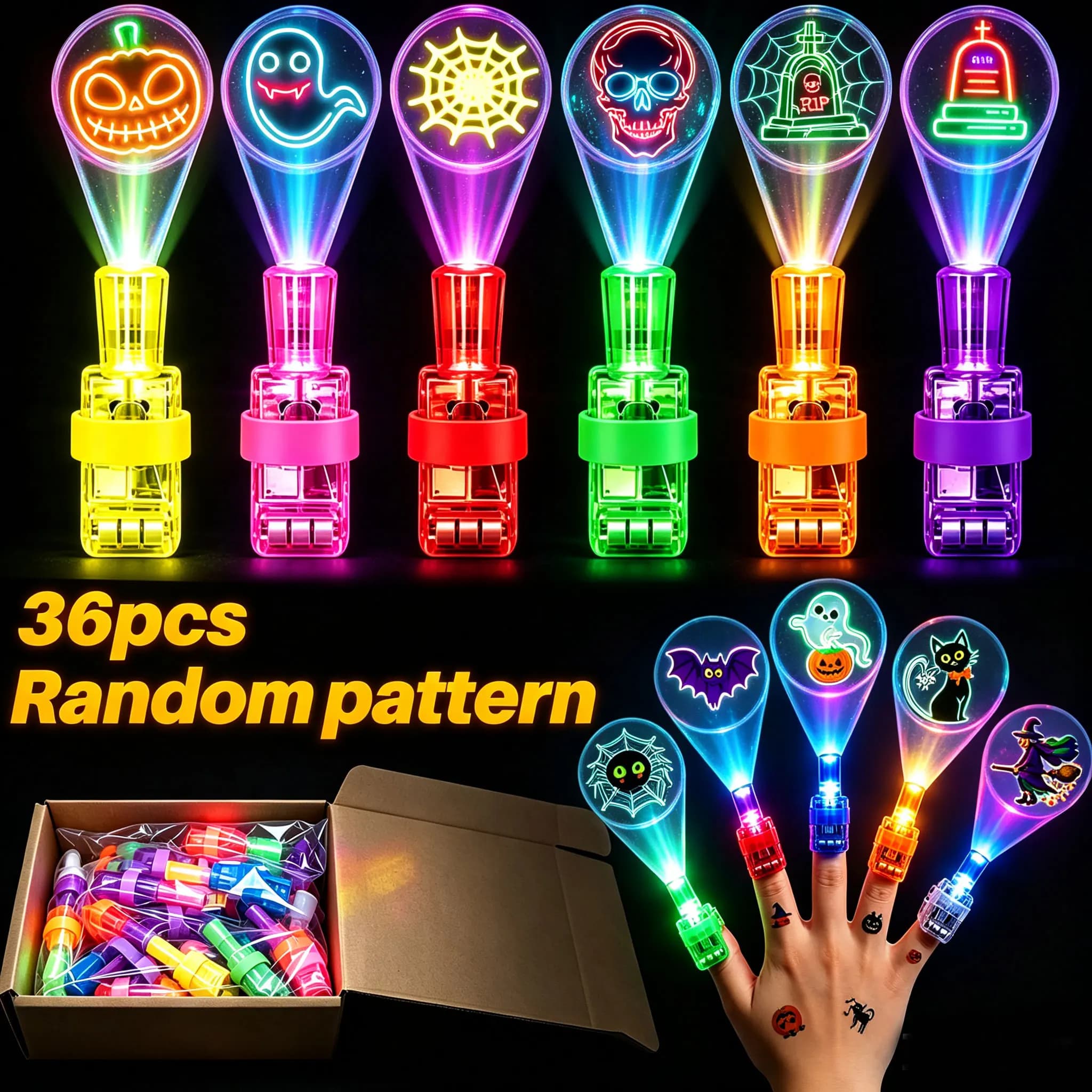 36pcs Halloween Finger Projector Lights Glow in Dark Mini Pattern Projector Flashlight Toys Goodie Bag Fillers Party Favor Gifts