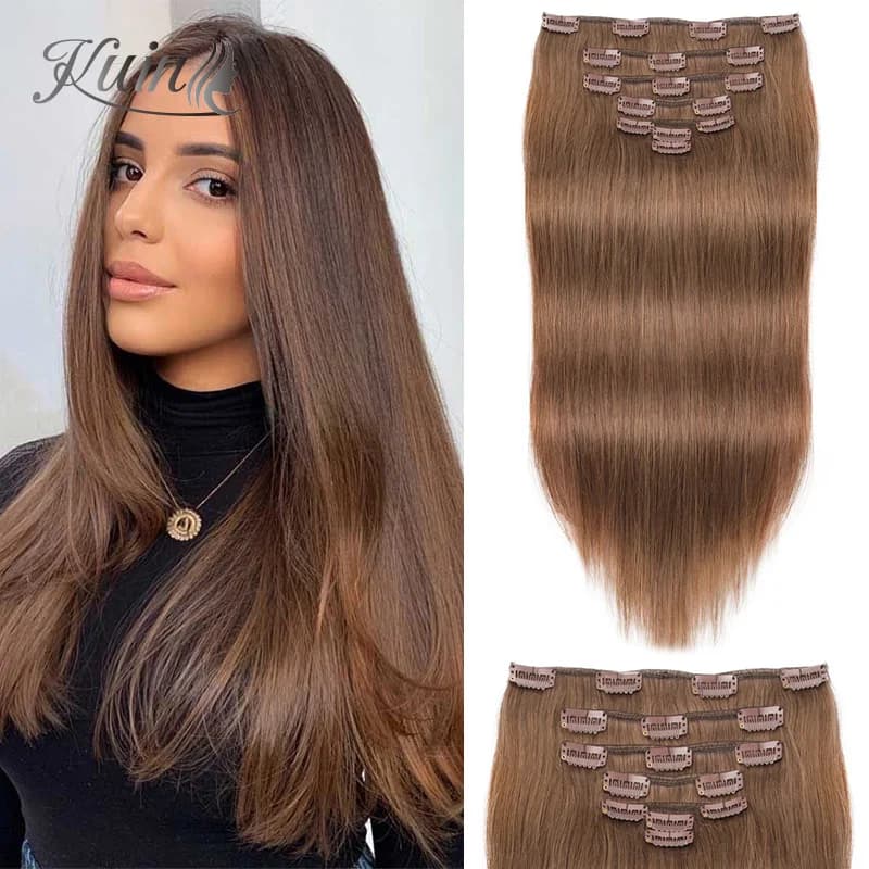 Extension of Straight Human Hair with 7 Clips for Women, 70g 100g 120g, Brazilian Remy Hair Shadows 613 # Extension for hair clip for the whole head
