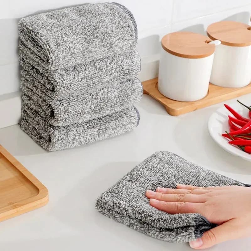 Ultra-Absorbent Microfiber Cleaning Cloths - Quick Dry, Bamboo Charcoal Fiber Towels for Cars & Kitchens, Non-Stick Oil,Washable