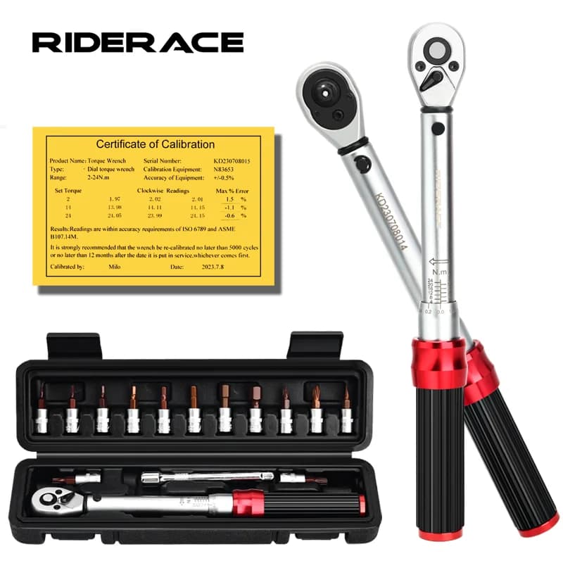 RIDERACE Set di chiavi dinamometriche per bicicletta 15 pezzi 1/4 "2-24Nm doppia direzione bici chiave a brugola strumento chiave a bussola Pro kit di riparazione moto