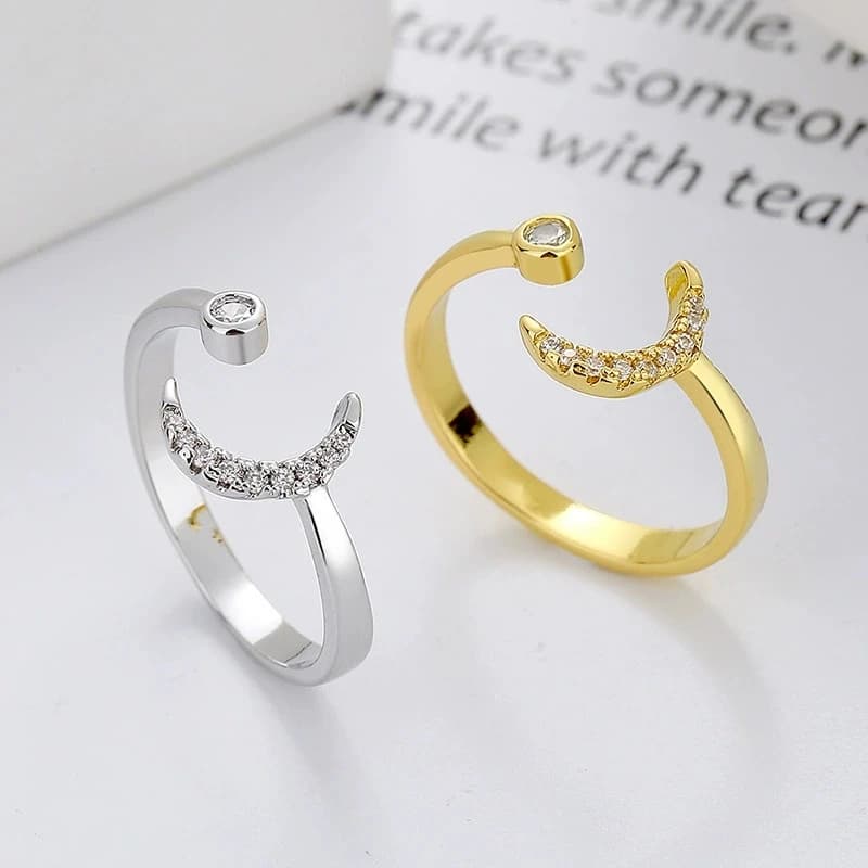Elegant Moon Open Adjustable Ring Light Luxury Minimalist Ring for Women High-End Stackable Jewelry Gift