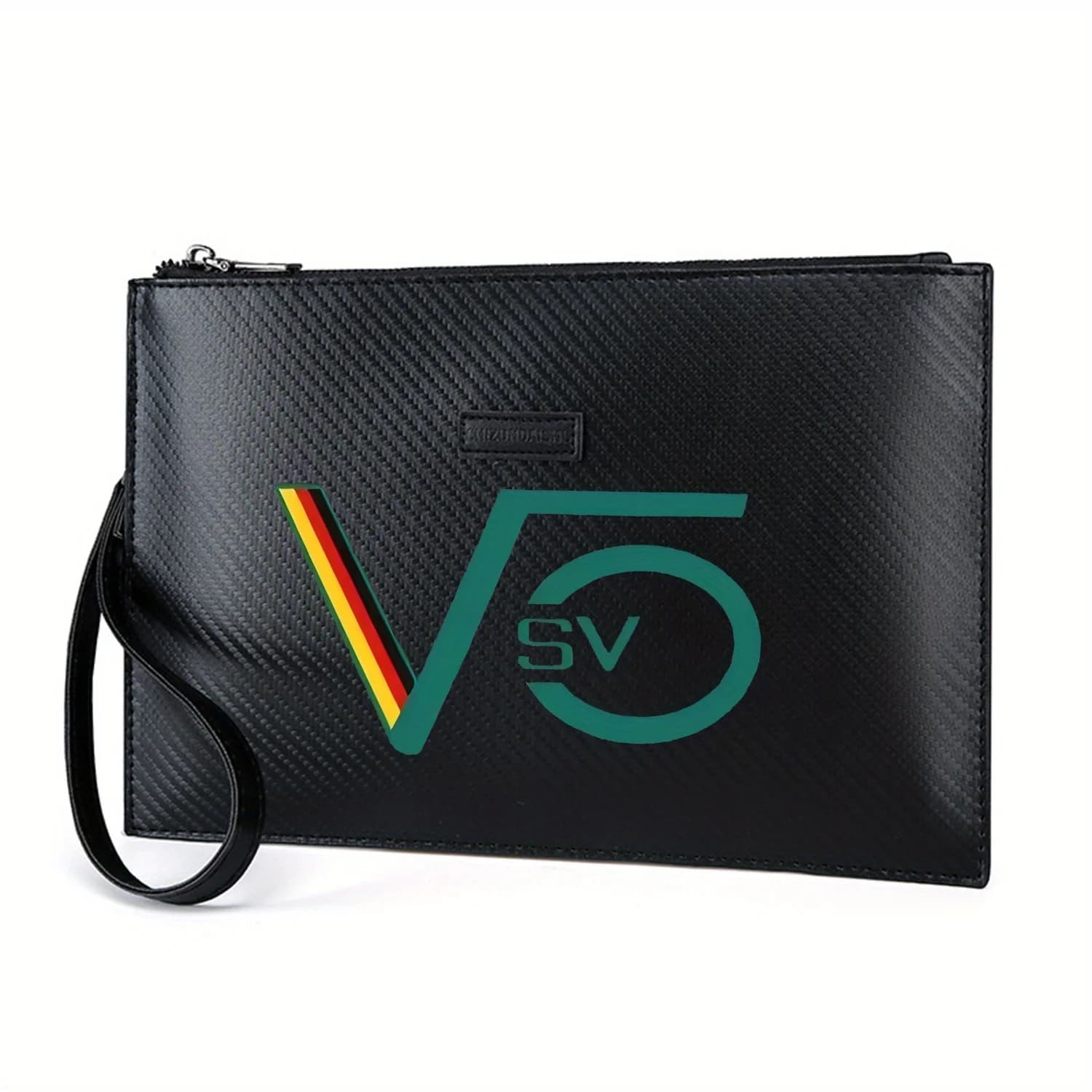 Design con lettera V verde, cerchio, testo SV Elegante borsa da uomo in PU stampata Alla moda e pratica per il trasporto quotidiano