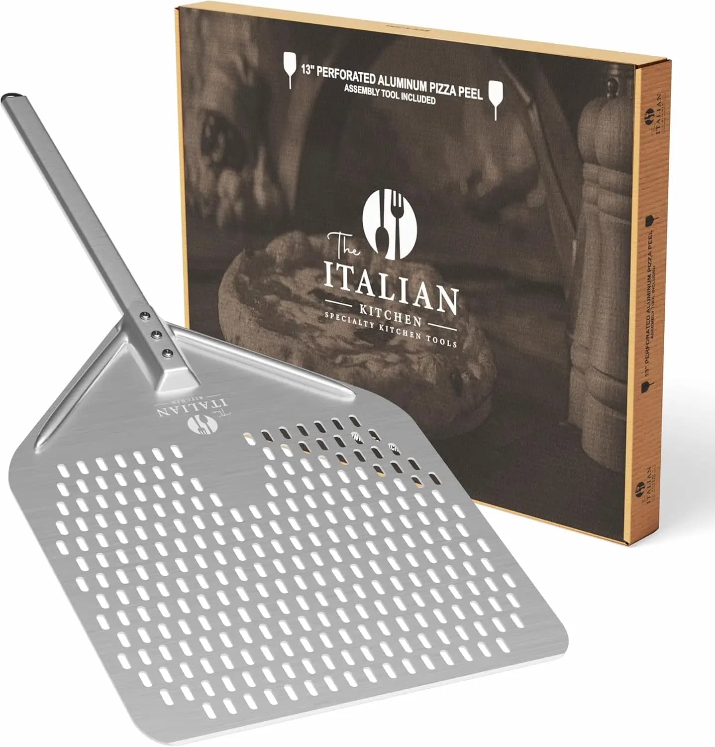 Pala per Pizza in Alluminio Forato 13x16.7 Pollici con Manico Lungo per Uso Professionale e Domestico