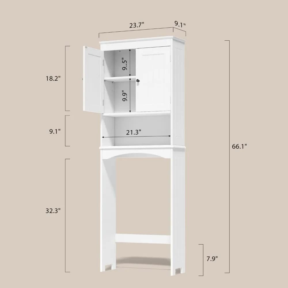 Armadietto Bianco Gizoon da Posizionare Sopra il WC - Organizzatore Salvaspazio per Bagno con Ripiano Regolabile e Doppie Ante in Legno