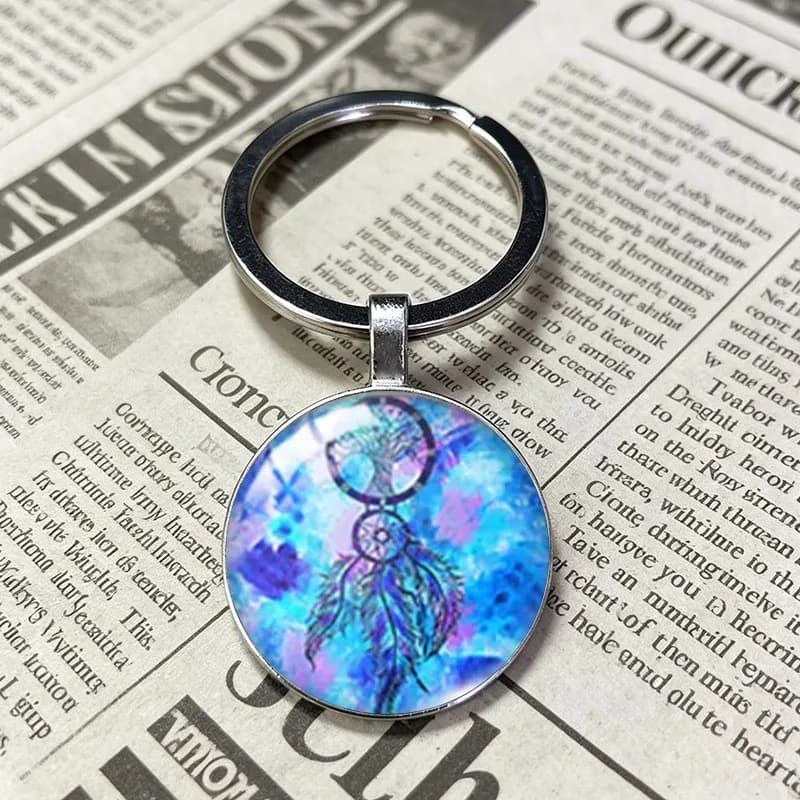 Hot Art Photo Print Dream Catcher Feather Glass Dome Flat Back Craft Parts Handmade Keychain