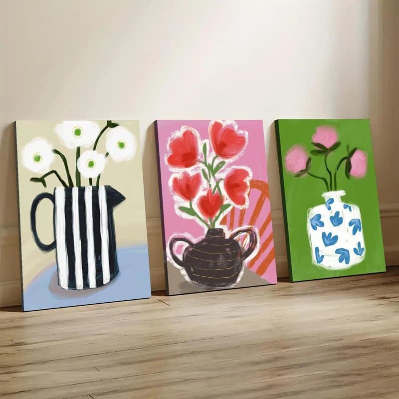 Poster e Stampe su Tela di Vaso Astratto Moderno con Fiori, Quadro da Parete per Soggiorno, Decorazione Casa Senza Cornice
