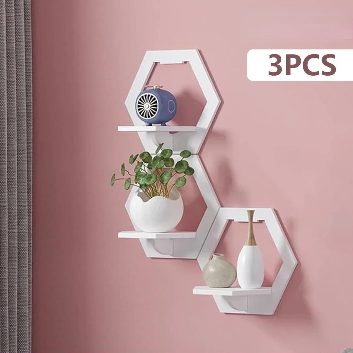 3 pezzi mensola a muro esagonale punzonatrice comodino gratuito espositore da parete organizzatore a parete vaso di fiori supporto TV sfondo decorazioni per la casa