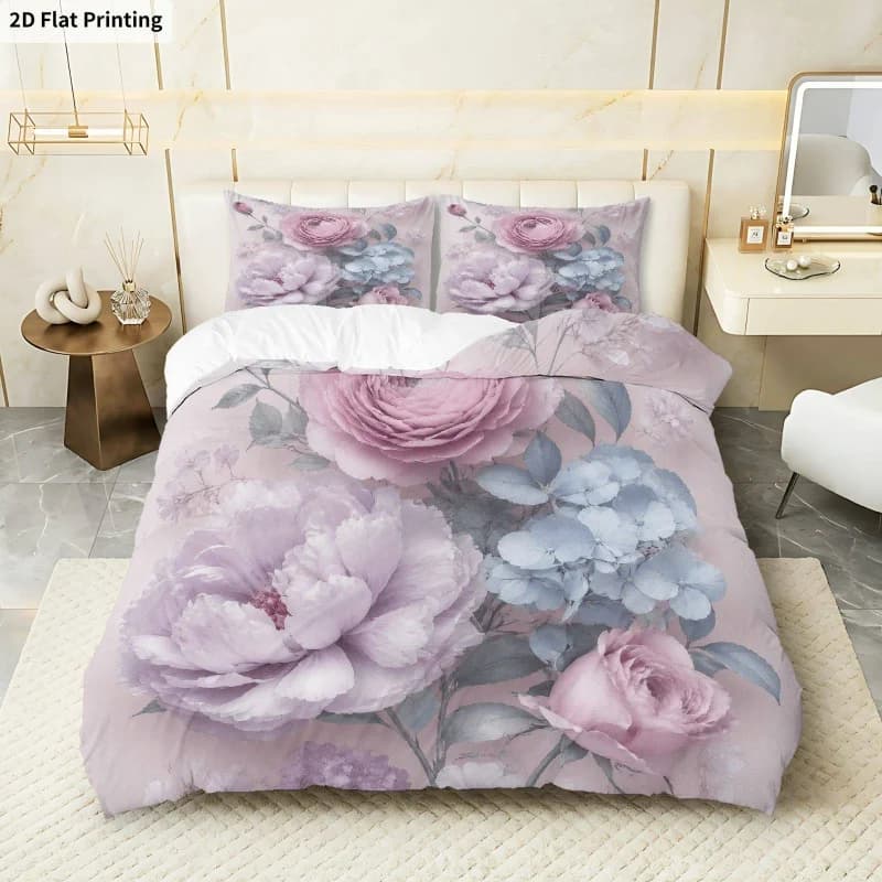 Pastel Floral 3PCS Duvet Cover, 1 Duvet Cover + 2 Pillowcases (Without Filler)