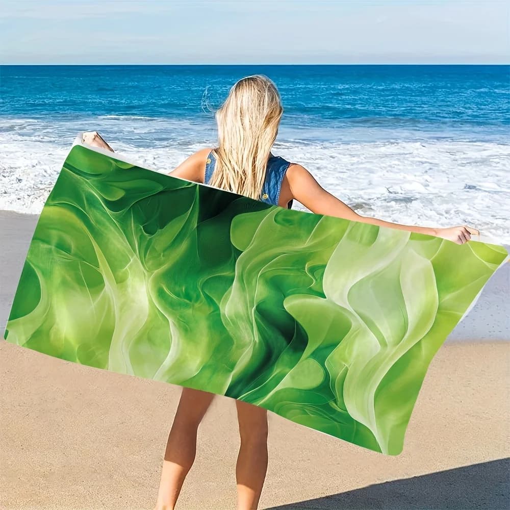 Telo Mare Extra Large con Stampa Onde Costiere Verdi, in Microfibra Leggera per Piscina, Viaggi ed Estate