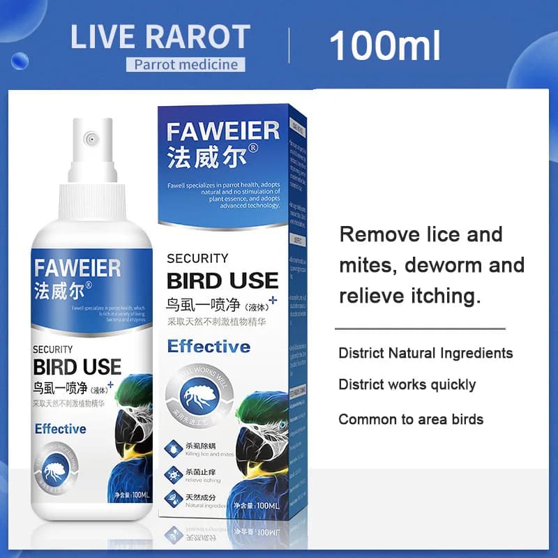 Pappagallo piccione deworming uccelli deworming spray deworming 100ml oltre a piume, acari, acari, pulci