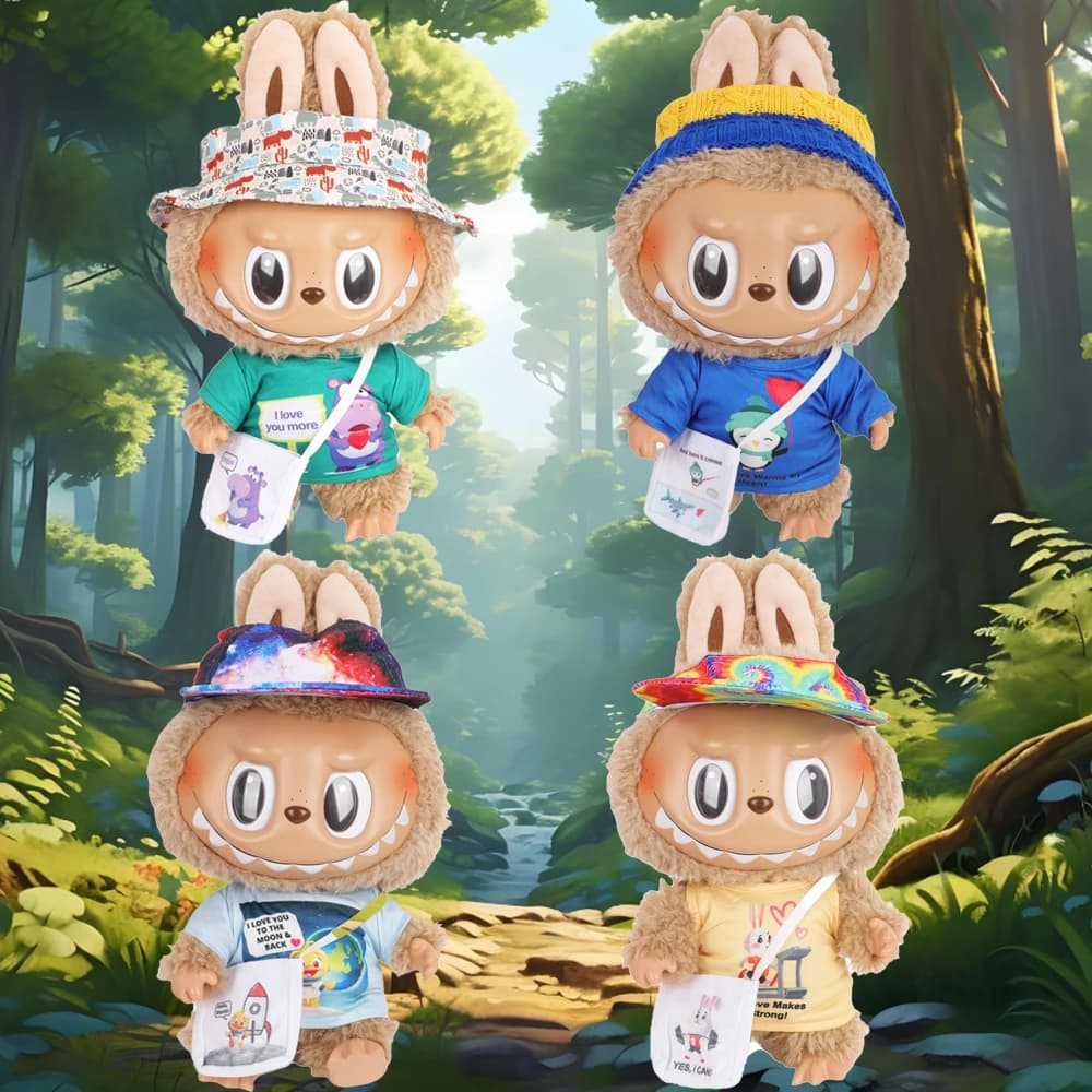 38-40 centimetri Grande LABUBU Vestiti Per Bambole Set Cute Cartoon T-shirt + Borsa + Cappello Vestito di Abbigliamento Per Grandi Bambole Labubu Giocattolo di Cotone accessori regalo