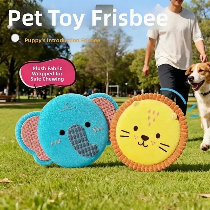 Non-abrasive Soft Plush Dog Frisbee Squeaky Chew Toy Oral Care Teeth Cleaning Interactive Play Supply For Pet Dog Outdoor Indoor