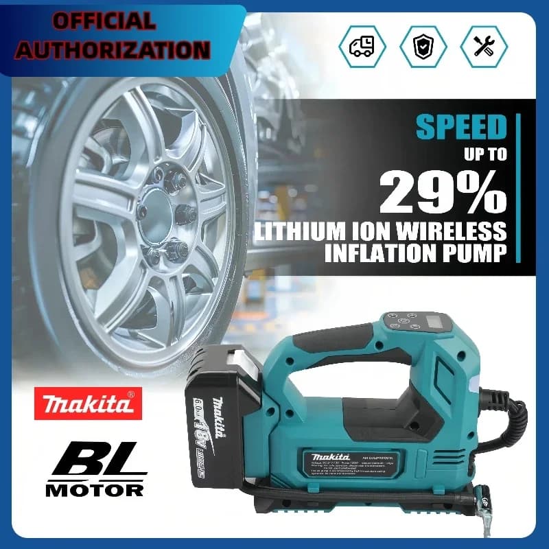 Pompa ad aria senza spazzole Makita Gonfiatore ad aria senza fili agli ioni di litio da 18 V: per auto e motocicli Pompa per pneumatici portatile con display digitale