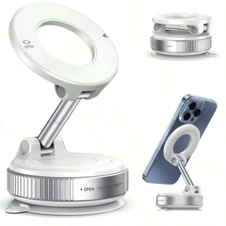 Upgraded Vacuum Magnetic Phone Holder, 360° Adjustable Foldable Suction Cup Mount For Car Gym Mirror Shower Universal Smartphone