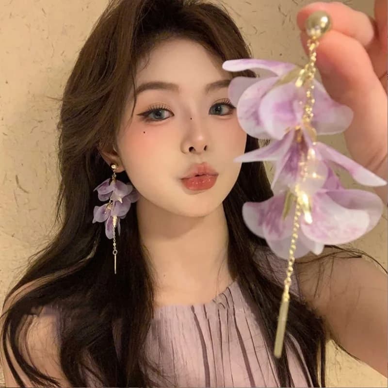 Orecchini lunghi con nappa dolce fiore rosa per le donne Orecchini in maglia di filato Pendientes Gioielli estivi di moda Accessori per le vacanze Regali