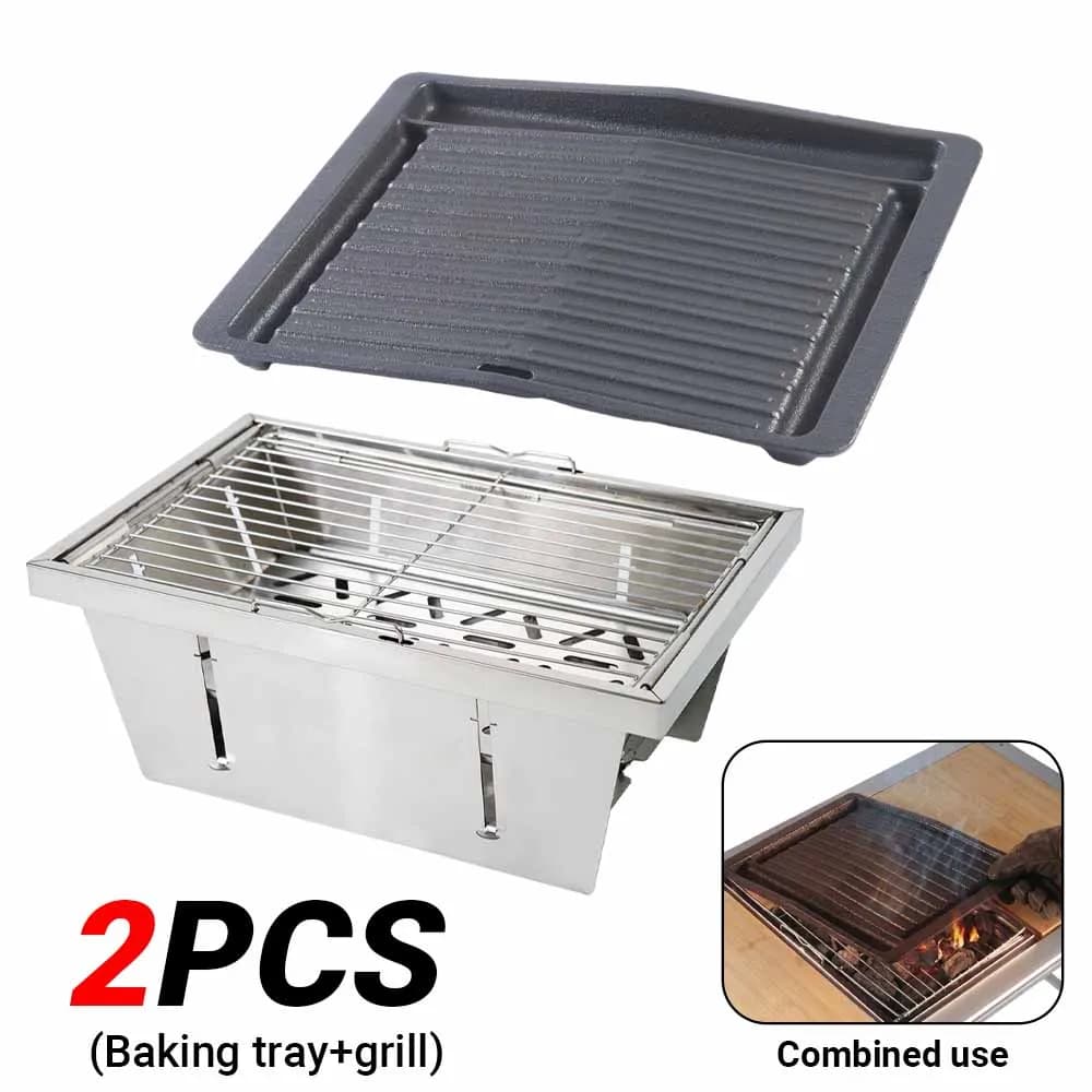 Pandatour Camping Outdoor IGT 1-Unit Cast Iron Grill Pan Scratch-Resistant Inclined Drainage Channel Camping Wear-Resista