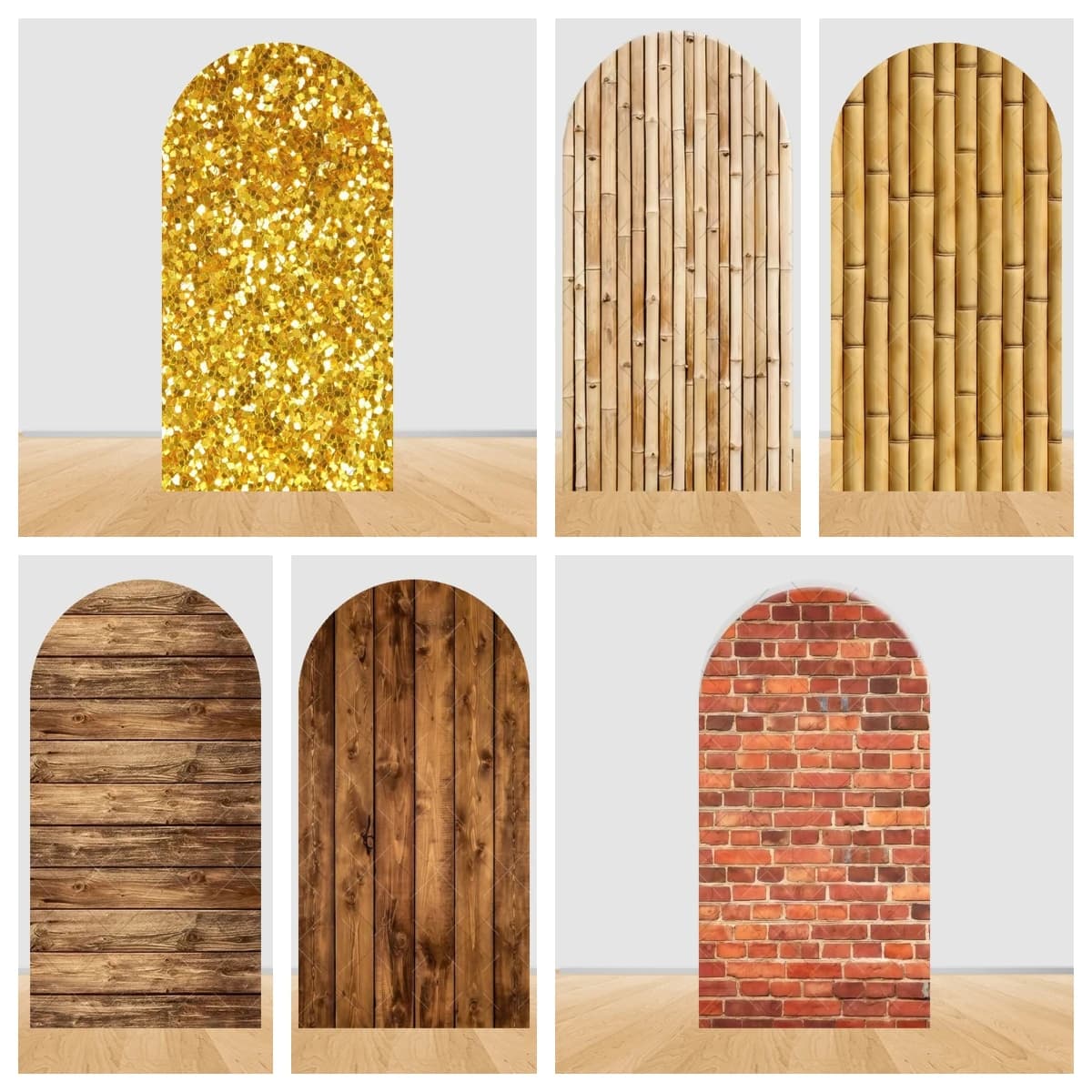 Sfondo rustico in legno e mattoni con arco, copertura in spandex, decorazione per matrimoni, feste di compleanno, baby shower e banchetti.