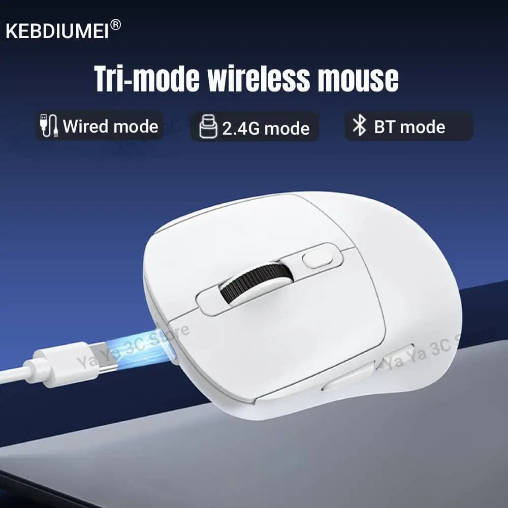 Wi-Fi Tri-mode Wiring Mouse/2.4GHz/BT Ergonomic 8000 DPI 6 Mute Buttons iPad Laptop Mouse