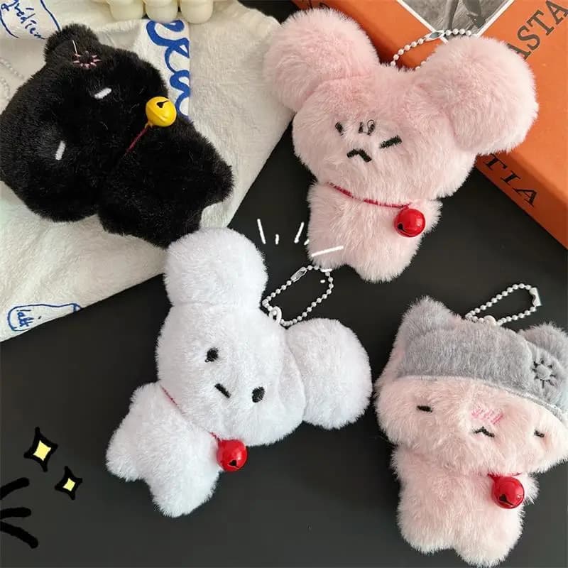Portachiavi giocattolo farcito con gattino di coniglio dolce campana, ciondolo per bambola animale simpatico cartone animato, regali per ornamenti decorativi per borse da ragazza stridulo