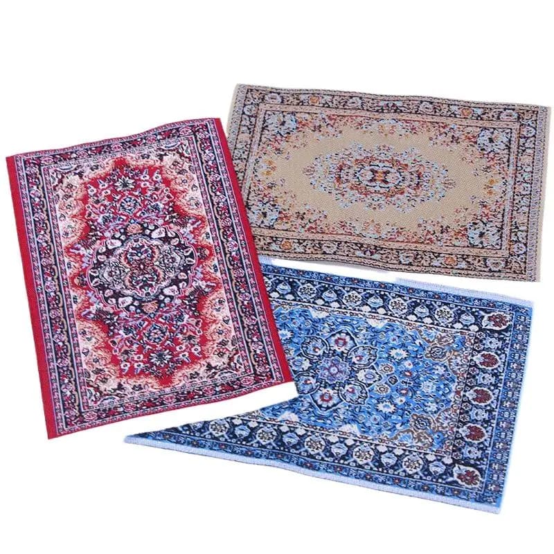 1PCS Turkish Style Miniature Weaving Rug Dollhouse Carpet Doll Accessories Floor Coverings Floral Pattern Mat Mini House Decor