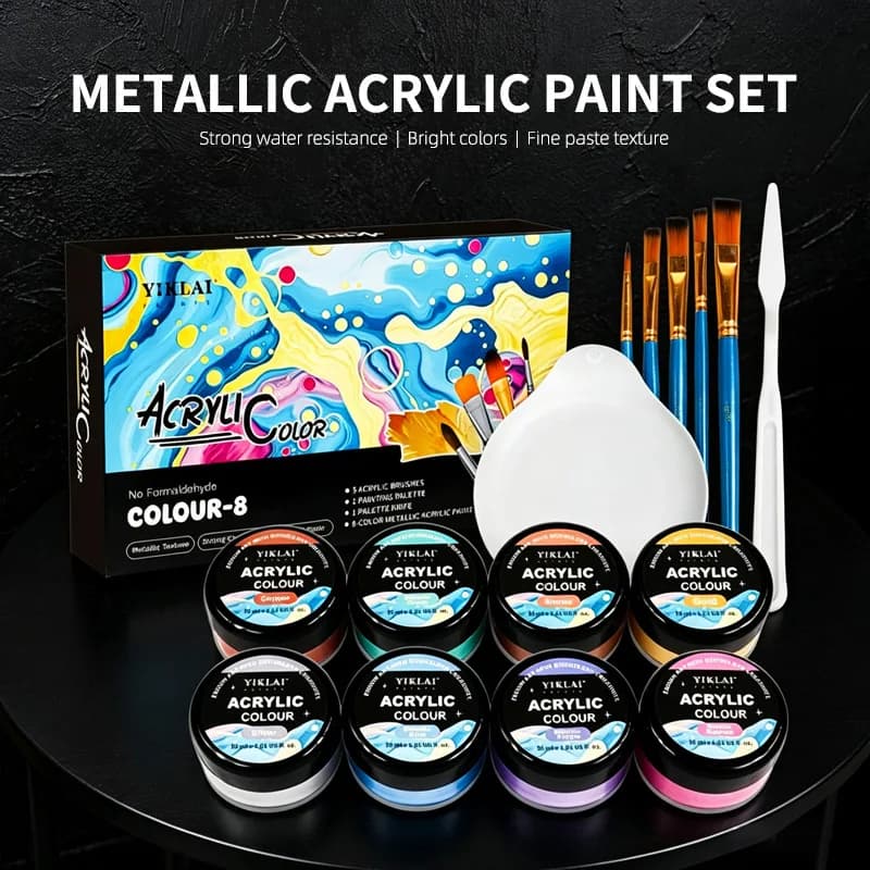 30ml 8 Color Metallic Gradient Acrylic Paint Set, DIY Craft Supplies for Students