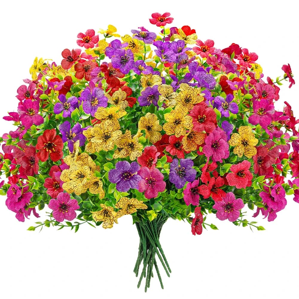 4 pieces of artificial flowers for outdoors, fake flowers resistant to UV rays, green shrub plants for outdoor decoration of home garden porch patio