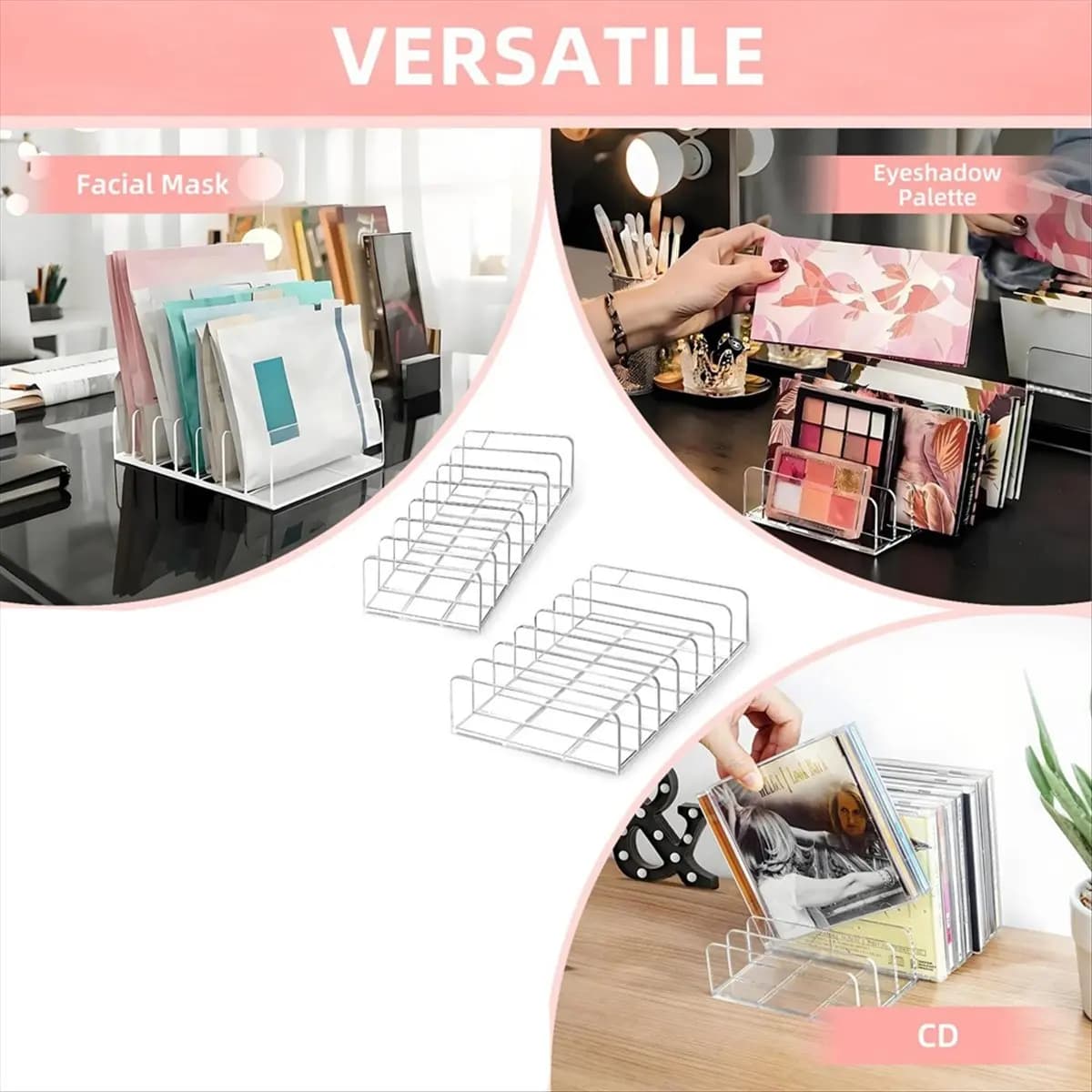 COFA 2 Pack Acrylic Makeup Eyeshadow Palette Organizer,7-Slot Display Case, Cosmetic Display Storage Holder Fit CD,Phone Case
