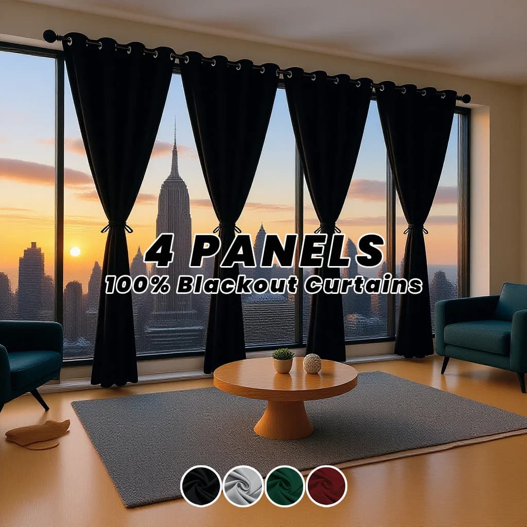 100% Dark Curtains with 4 Panels, in Righe con Occhielli, Termoisolanti e per la Privacy, for Living, Bedroom, Balcony, Courtyard, Christmas