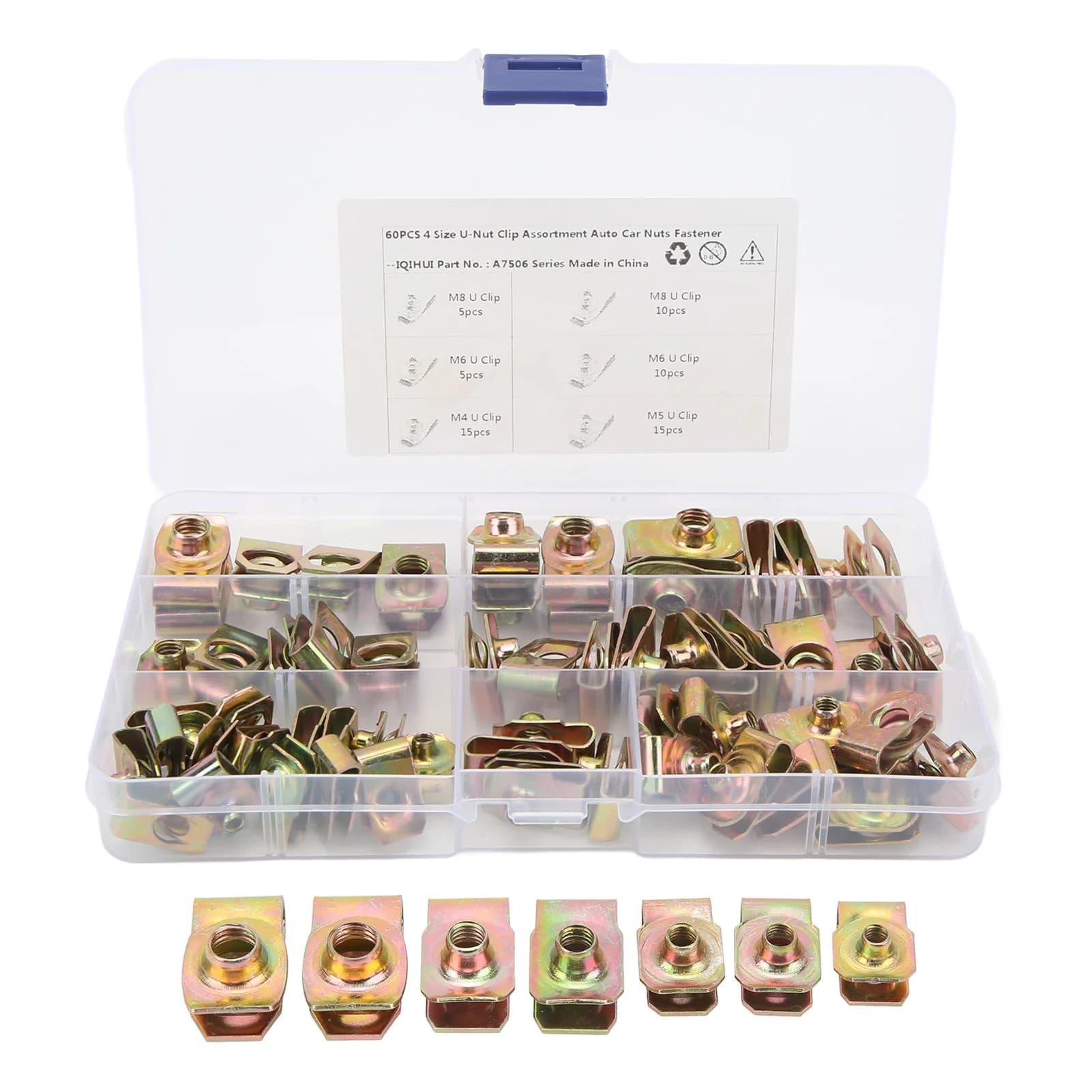 60Pcs U Nut Clip Kit Strong Rust Resistance High Elasticity M4 M5 M6 M8 U Nuts Set for Car Motorcycle Auto Car Metal Clip U Clip