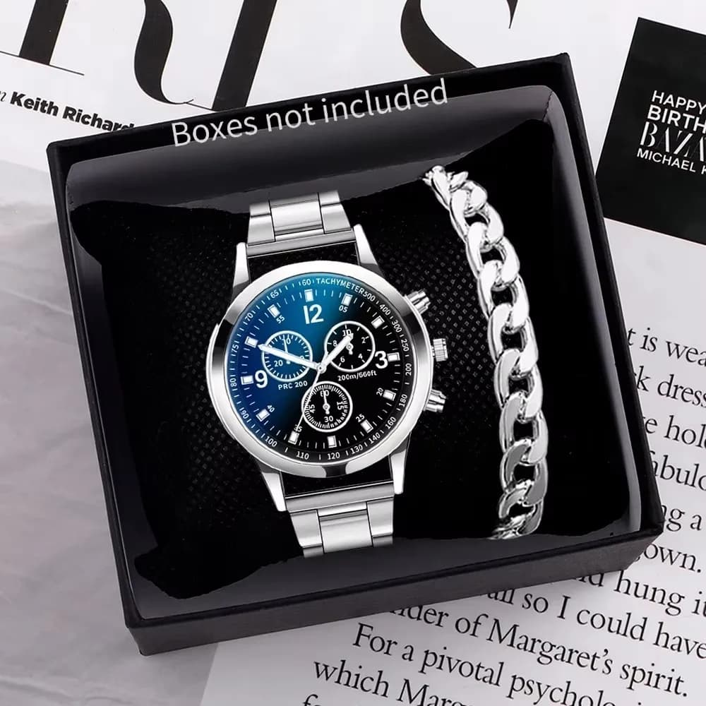 1/2 pezzi di orologi da uomo d'affari, orologio al quarzo con cinturino in acciaio da uomo alla moda con bracciale (scatola non inclusa)