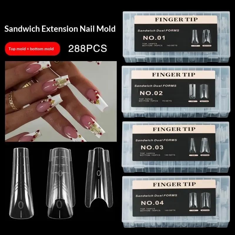 140/280 pz Sandwich Double Nail Forms Extensions-Double Shapes Top Bottom Long Print Square Almonds Artistic Nail Forms Manicure Tool