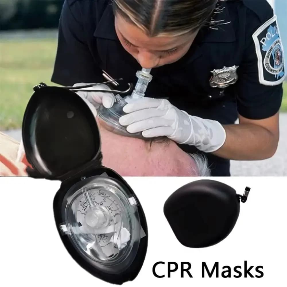 Reuseable Artificial Respiration Mask Breathing Mask Professional CPR Breathing Mask With One-way Valve Tools Black
