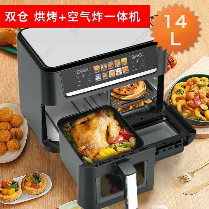 14L Dual Compartment Air Fryer Oven Visual Baking Large Capacity No Oil Smoke Electric