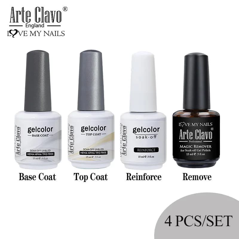 Arte Clavo Kit smalto gel a lunga durata Soak off Hybrid 4 pezzi/set Top Base Coat Remover Rinforzo gel Consegna veloce Manicure