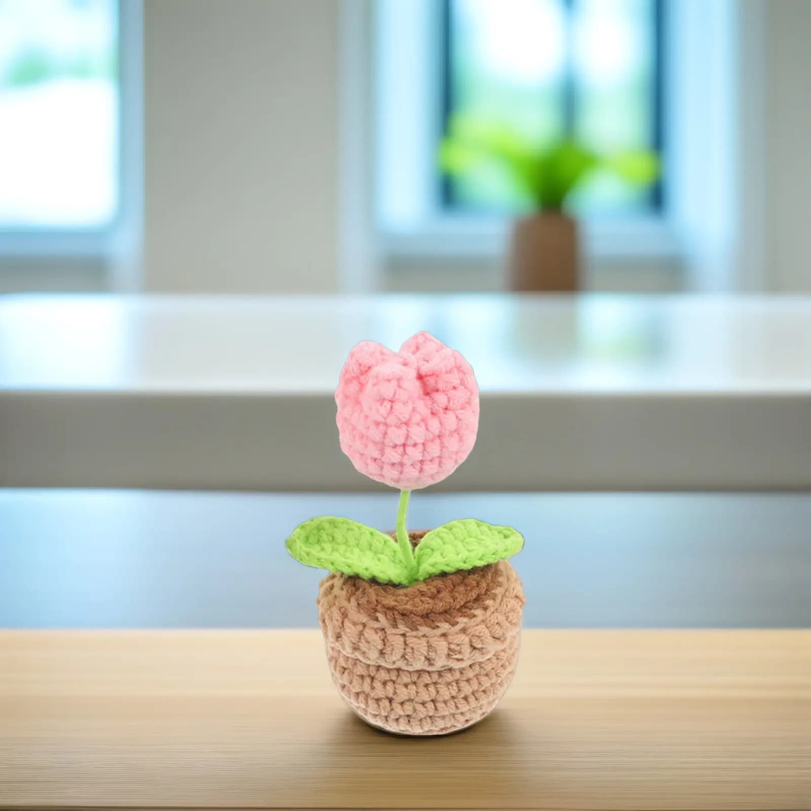2Pcs Handcrafted Crochet Flower Bonsai Artificial Potted Plant Decor for Living Room Bedroom Desk Shelf Gift Naturalistic Woven