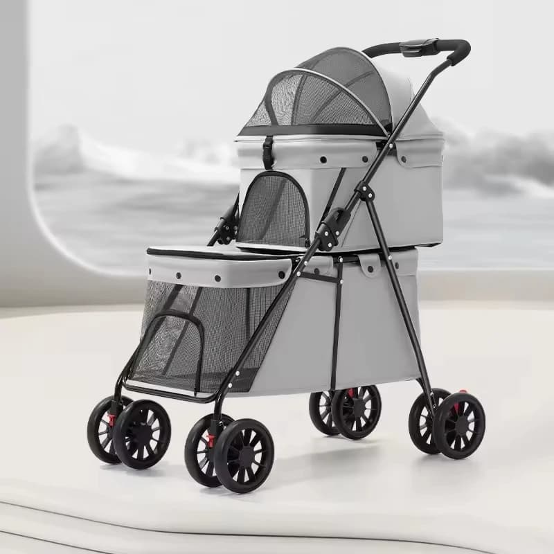 Passeggino per animali domestici leggero e pieghevole, carrello multiuso per sport e shopping, passeggino doppio per animali domestici