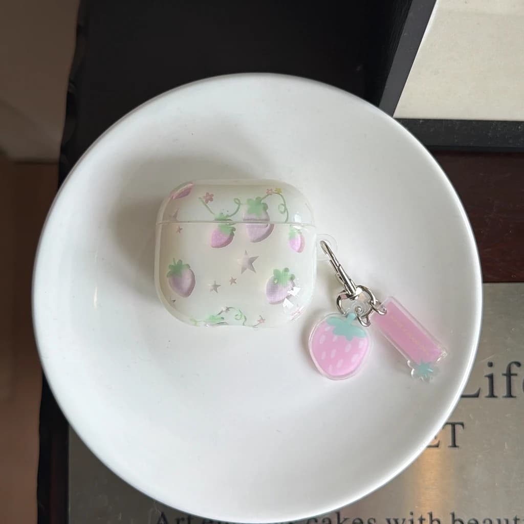 Fresh Hollowed-out Strawberry Star Small Flower Vine Lines With Pendant Earphone Protect Cover Case for AirPods 2 3 4 Pro2 Pro3