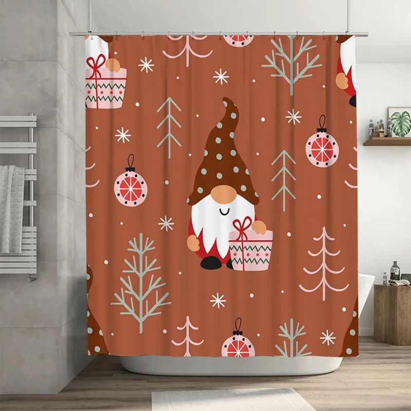TU Festive Gnome Tenda da doccia Vacanze di Natale Decorazioni per il bagno Tessuto impermeabile Gnomi natalizi Set di tende da doccia