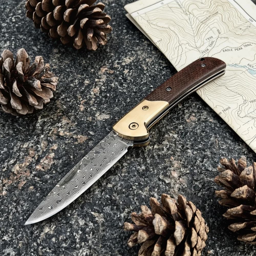 Coltello da Cucina Multifunzione, Coltello per Frutta, Coltello da Campeggio, Strumento EDC, Coltello Tascabile, Coltello Pieghevole in Acciaio Damascato