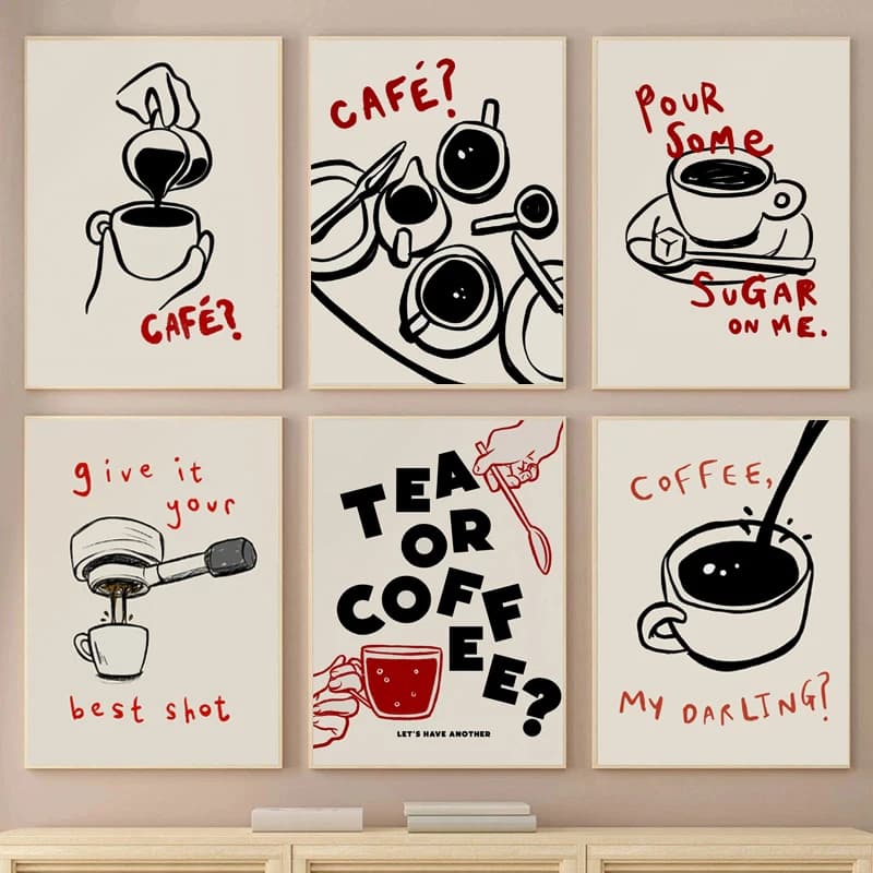 Simple Abstract Black and White Coffee Art Stick Figure Poster Canvas Paint Prints Art Pictures Room Home Coffee Shop Wall De