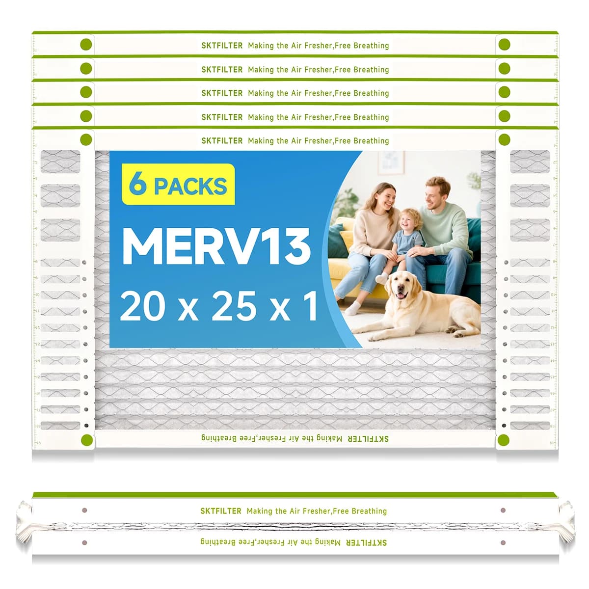 Filtro aria per forno AC 20x25x1 MERV 13, compatibile con ventilatore per condizionatore d'aria HVAC, 19,55 x 24,45 x 0,75, confezione da 6 pezzi