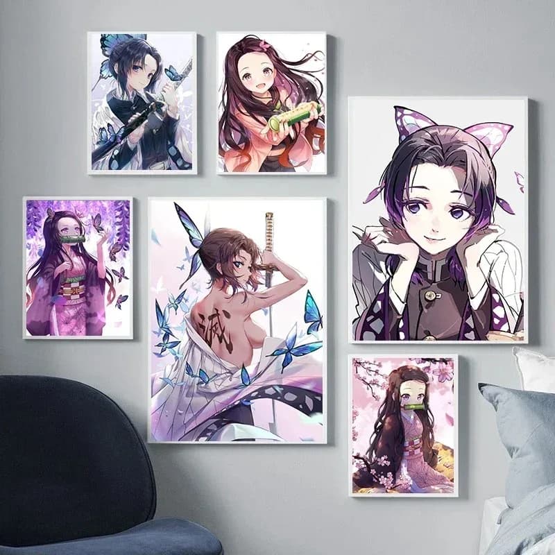 1pc frameless Demon Slayer Anime Poster Shinobu Nezuko Canvas Painting Print Cuadros Art Wall Decoration Mural Modern Room Home