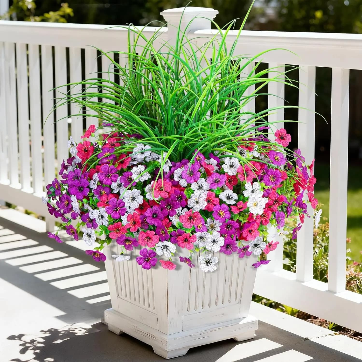 Fiori Artificiali per Esterni, 14 Mazzi di Margherite Finte Resistenti ai Raggi UV con Piante Verdi, Fiori Artificiali da Esterno
