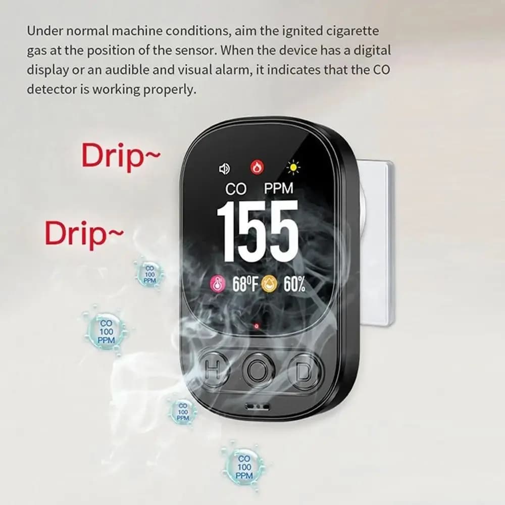 High Sensitivity Carbon Monoxide Detector Large Screen Portable CO Monitor Real Time Monitoring Temperature Humidity Detector
