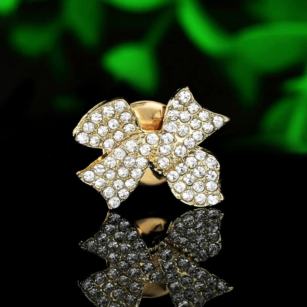Full Paved Clear Rhinestone Bow Brooch Sparkling Crystal Inlaid Bowknot Lapel Pin Elegant Corsage for Suit Scarf Decor
